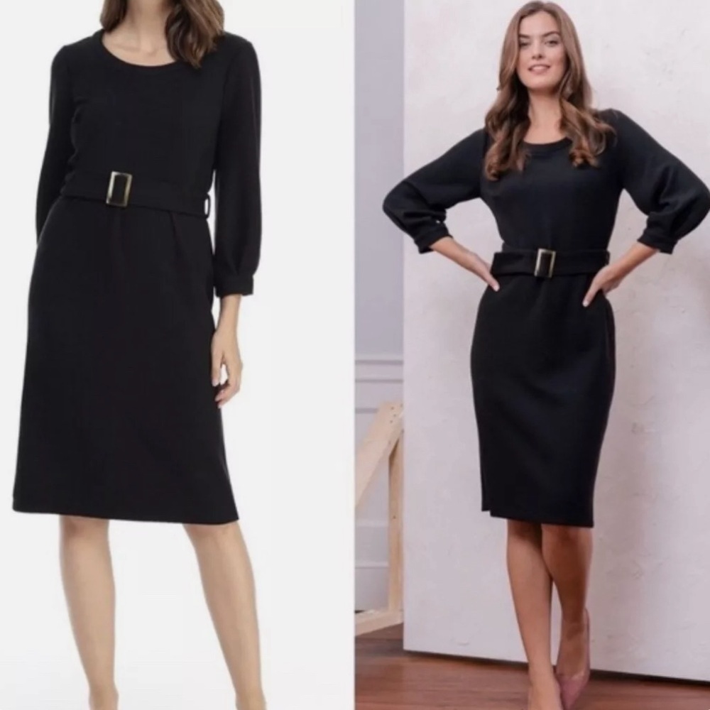 GAL MEETS GLAM Jody Black Ribbed Belted Knee Length Dress Size 00